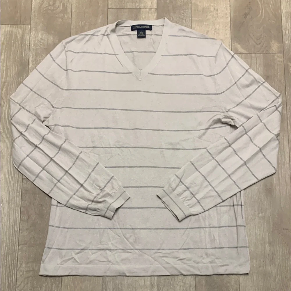 Banana Republic Cashmere Silk Blend V-Neck Stripe Lightweight Pullover Sweater